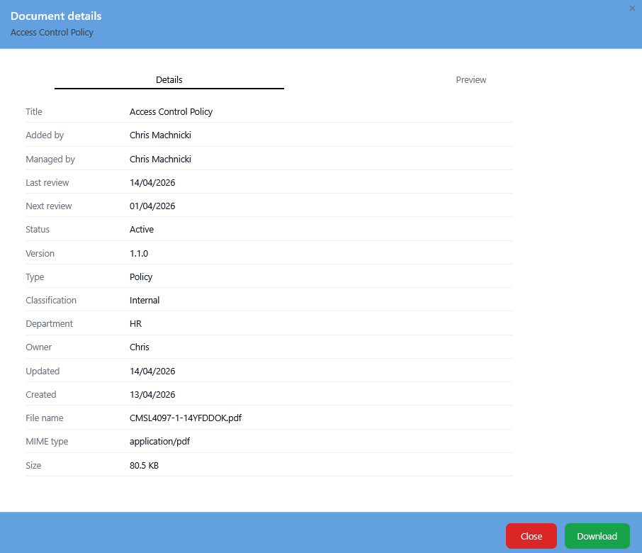 Dashboard views used for document and policy oversight